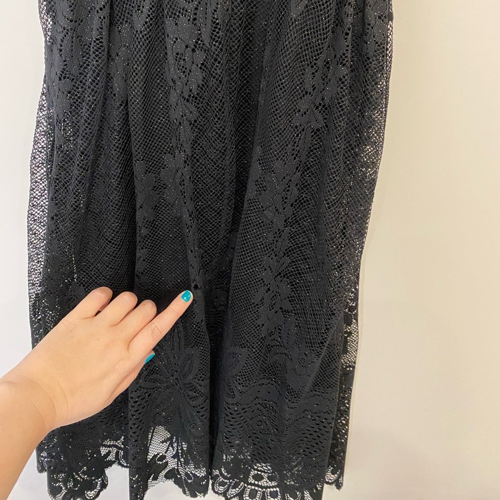 Free People Flowy Boho Black Lace Dress with Gold Flecks Size 2 - Picture 5 of 6